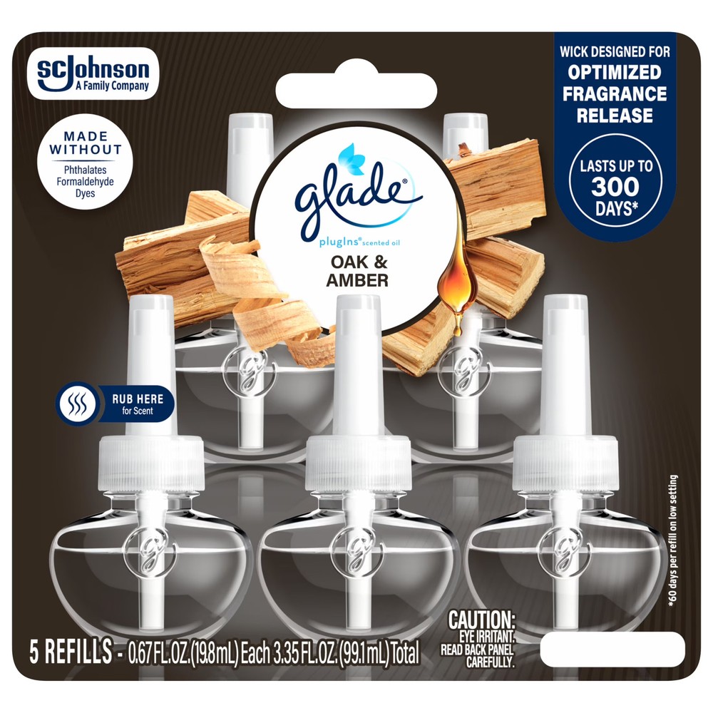 Glade PlugIns Scent Oil Oak Amber Refills 5 Pack