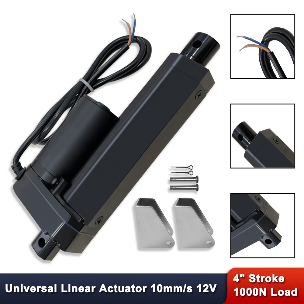 Black 4" Stroke Linear Actuator 225lbs (1000N) Load Capacity 10mm/s with Bracket