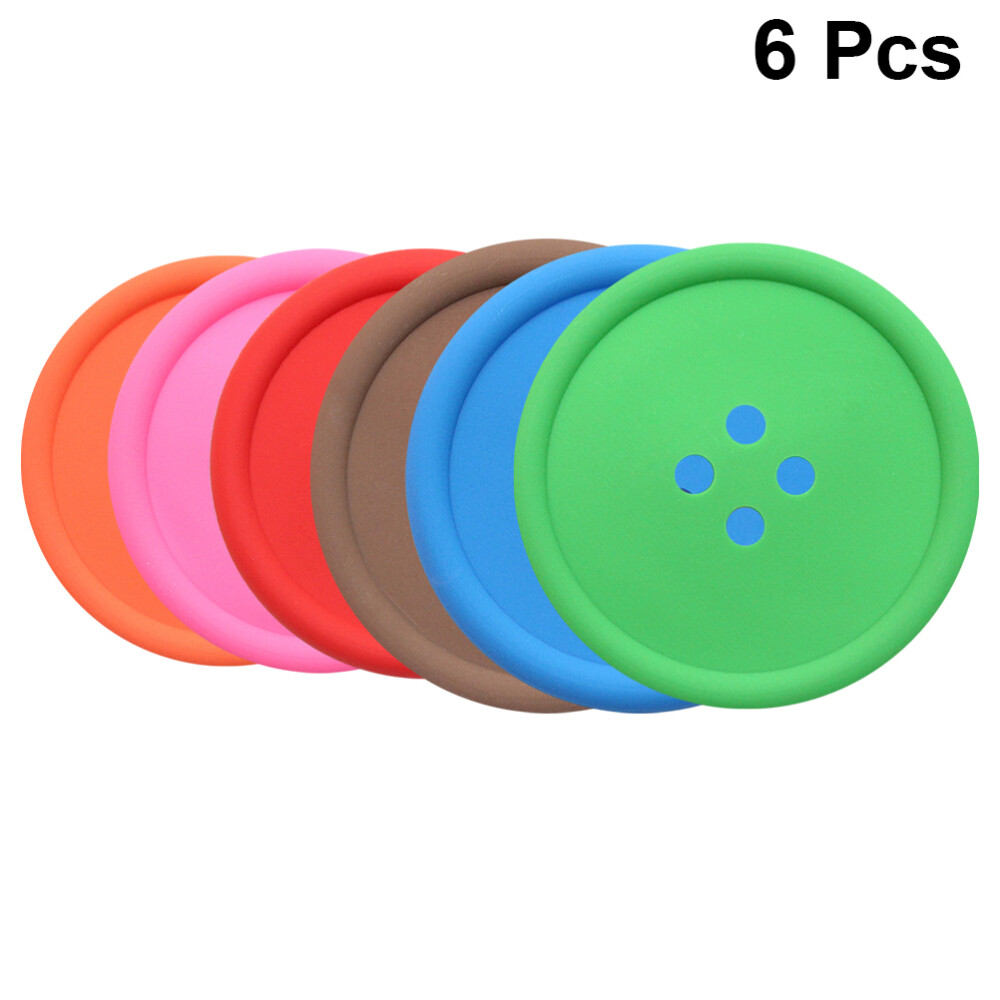 6PCS Creative Round Button Shaped Coaster Silicone Coaster Placemat