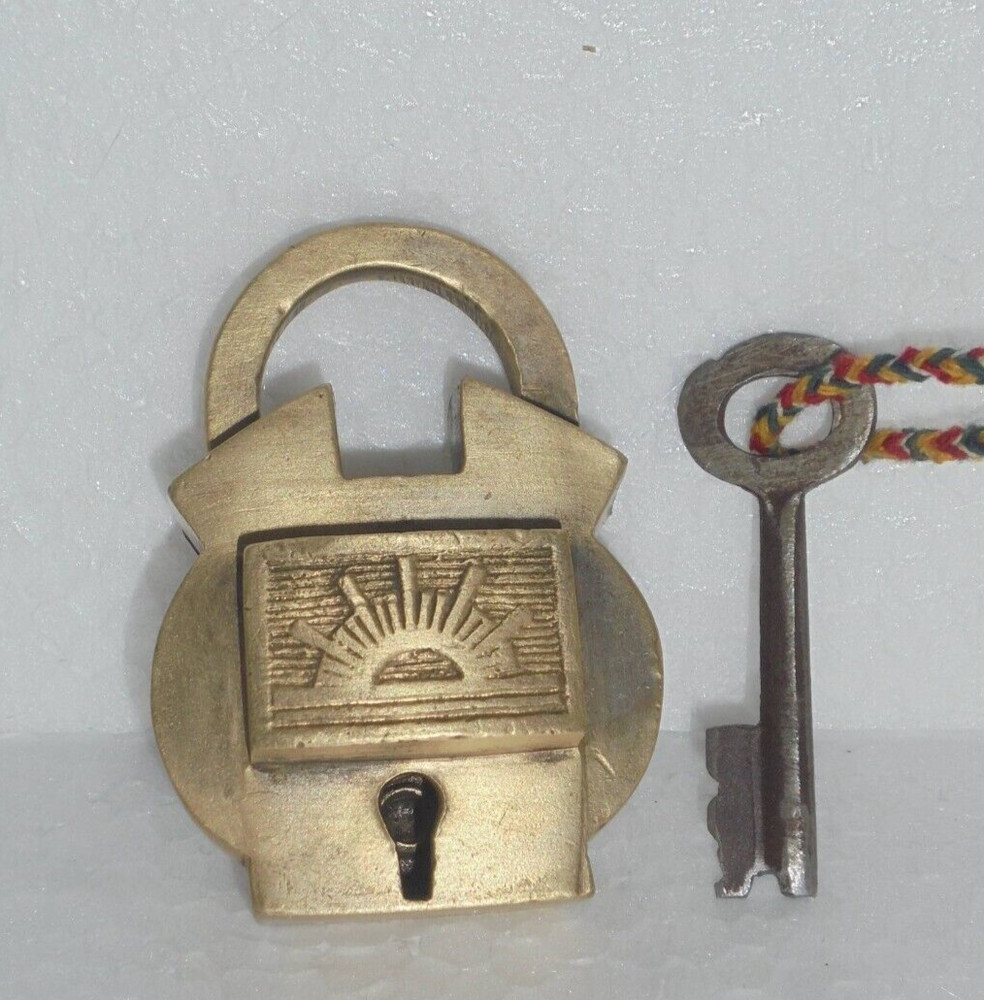 Vintage Brass Sun Engraved Handcrafted Fine Quality Solid Heavy Padlock