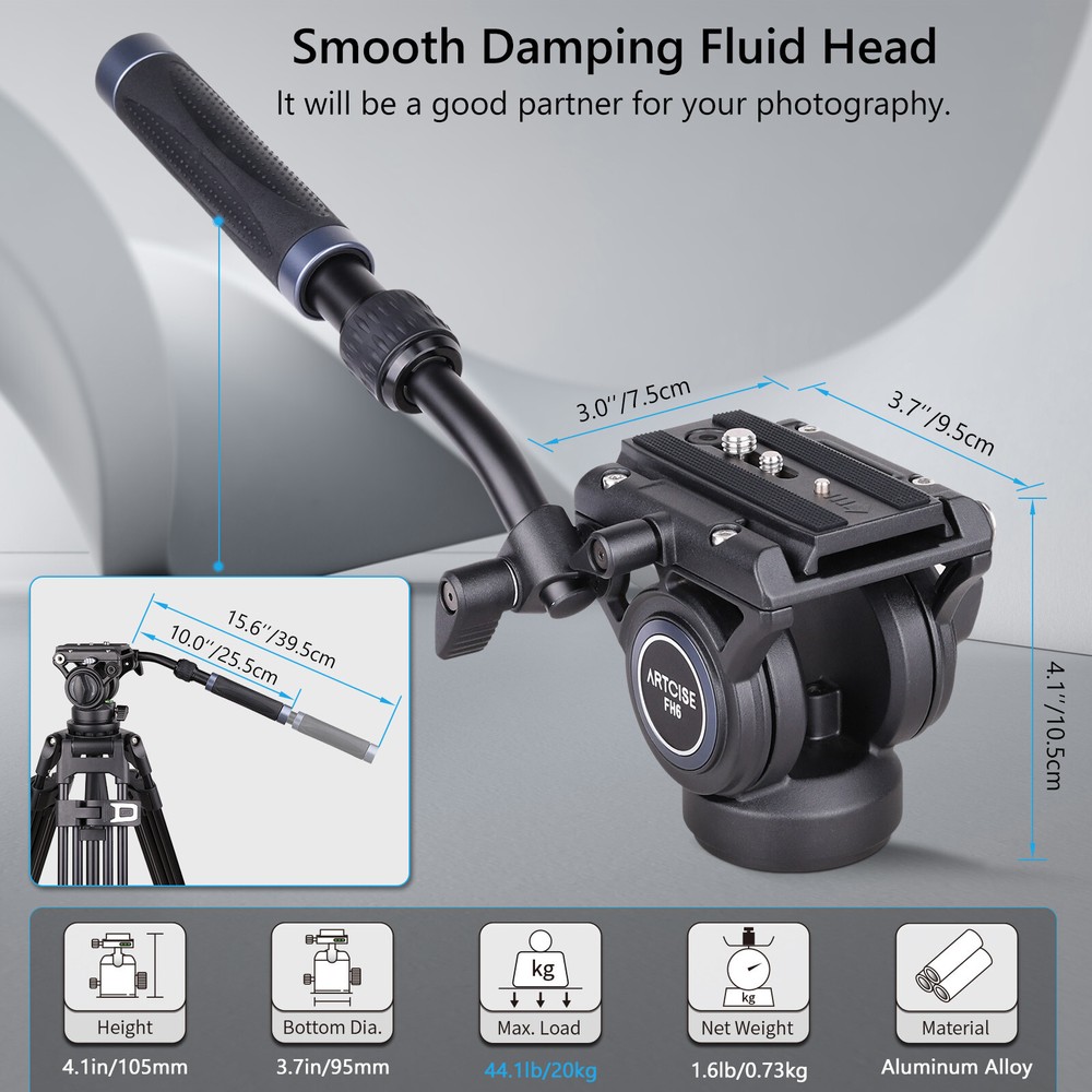 ARTCISE Tripod Head Heavy Duty Video Camera Fluid Head Drag Pan Head W/ Handle