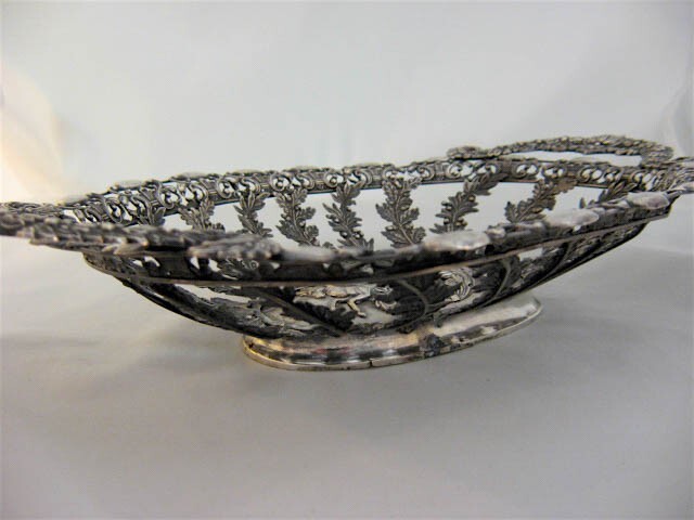 Antique German Solid Silver Bread Tray or Basket Naturalistic Rococo Design 9.4