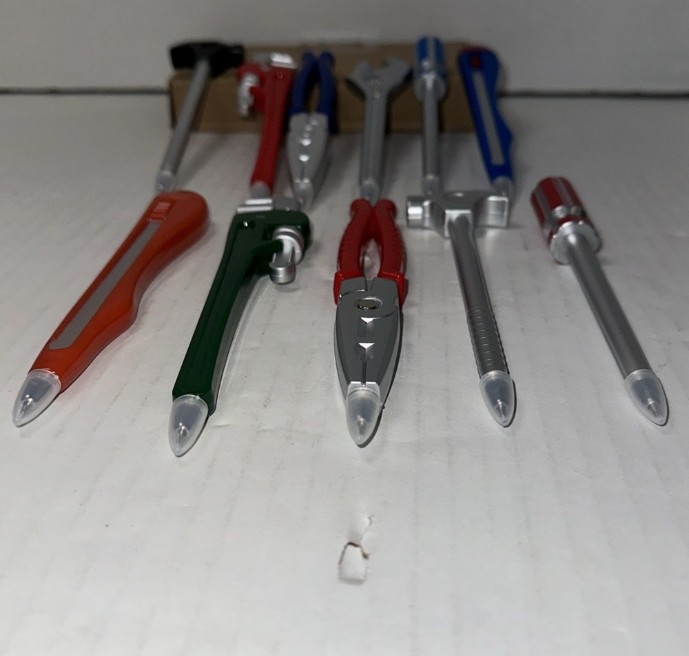 11 Plastic Multi Colored Shaped Pens Shaped as Tools