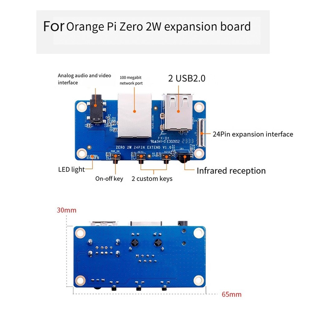 For Zero 2 W Expansion Board Interface Board 100M Port+USB 29197