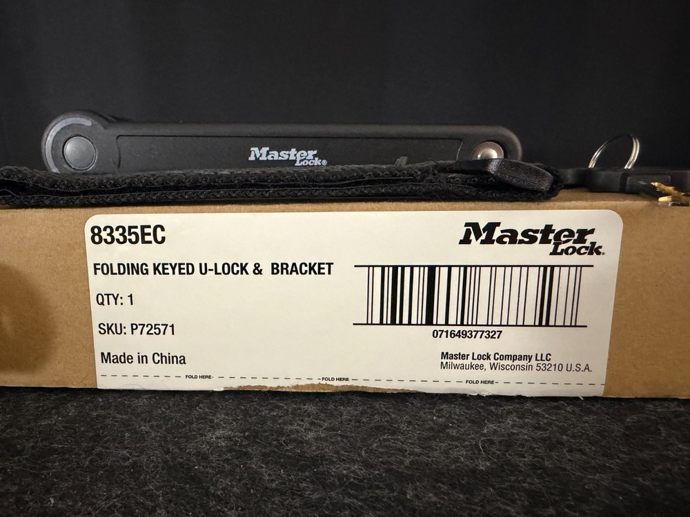 Master Lock: Folding Keyed U-Lock & Bracket for Bicycles, Model #8335EC, New!