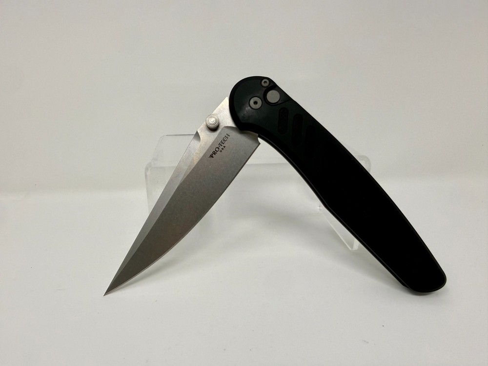 Protech Avalon Black Folding Knife 3.25in 154CM Aluminum Manual Thumbstud Button