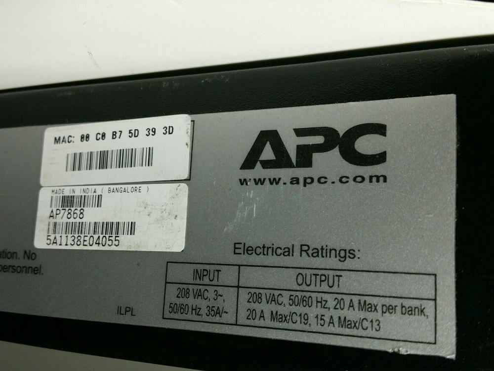 APC Rack PDU, Metered, AP7868 - Zero U - Power Distribution Strip