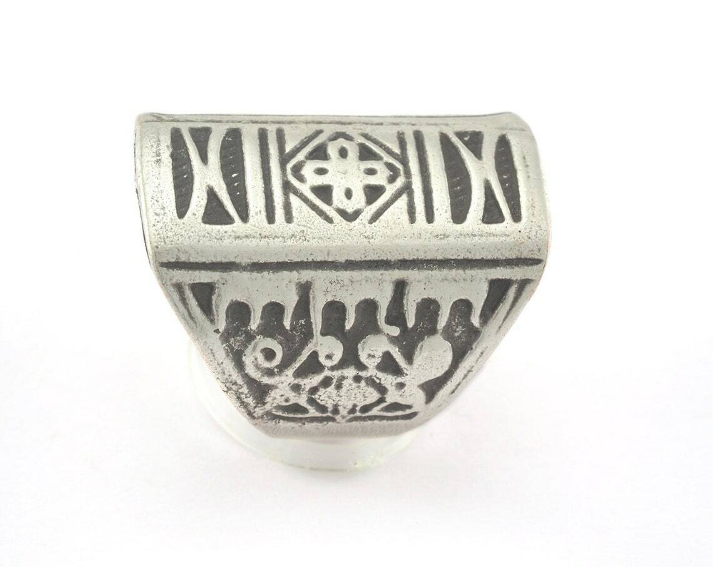 Textured Adjustable Ring Antique Silver Plated Brass 17.5mm 7US inner size 2646