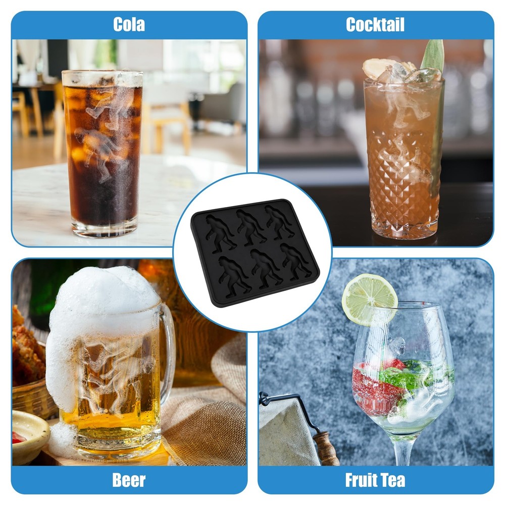 Bigfoot Shape Ice Cube Mold Funny Gift, Silicone Sasquatch Medium, Black
