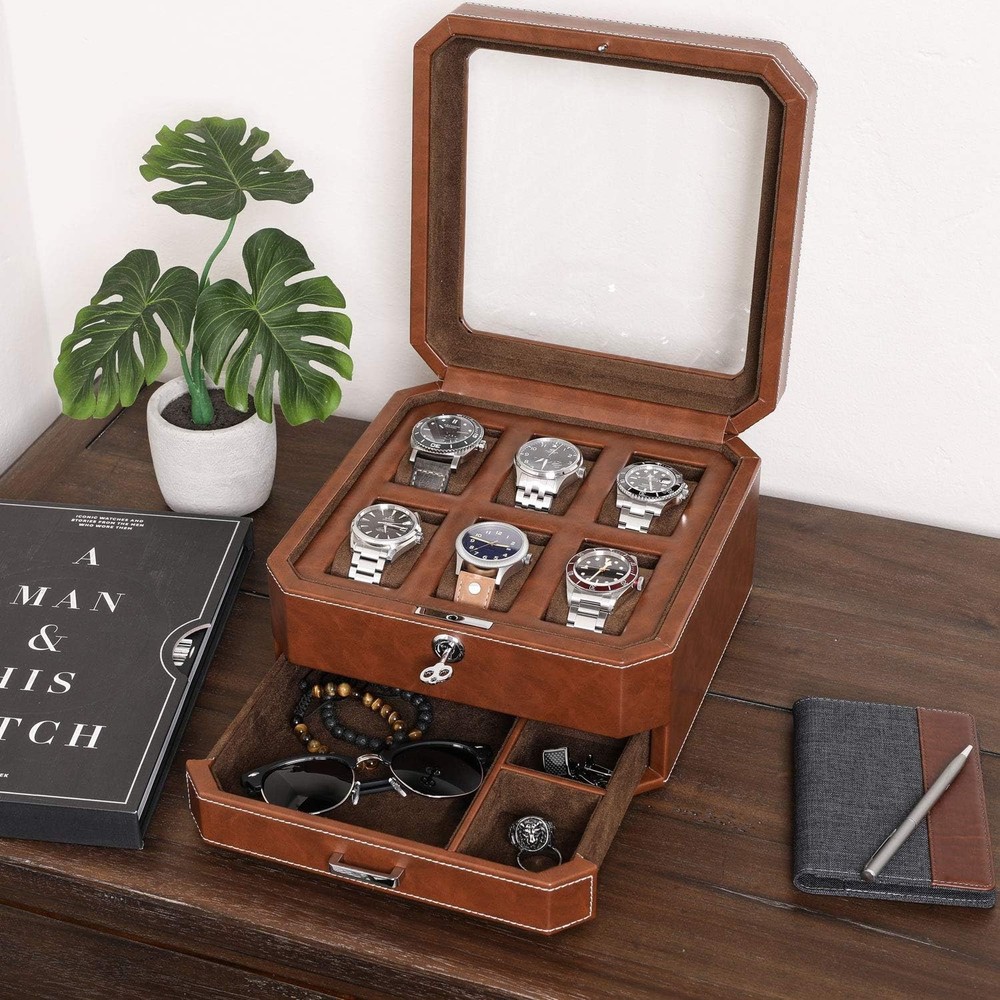 Modern Leather Watch Display Case - Drawer Organizer