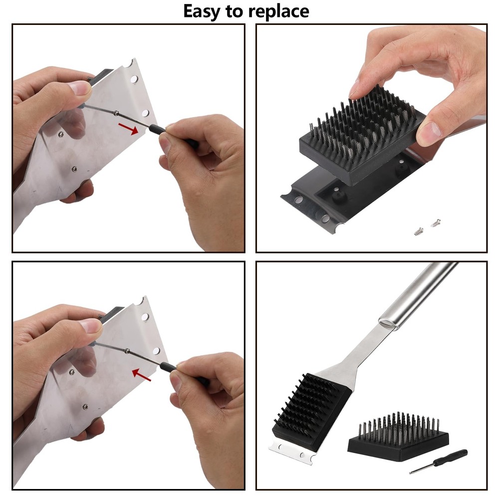 16.5” Grill Brush and Scraper with 2 Replacements & 1 Silver