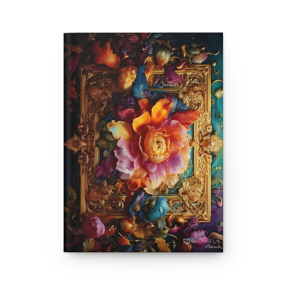 Floral Journal, Gold Frame, Stationery Gift, Blank Diary, Botanical Notebook,
