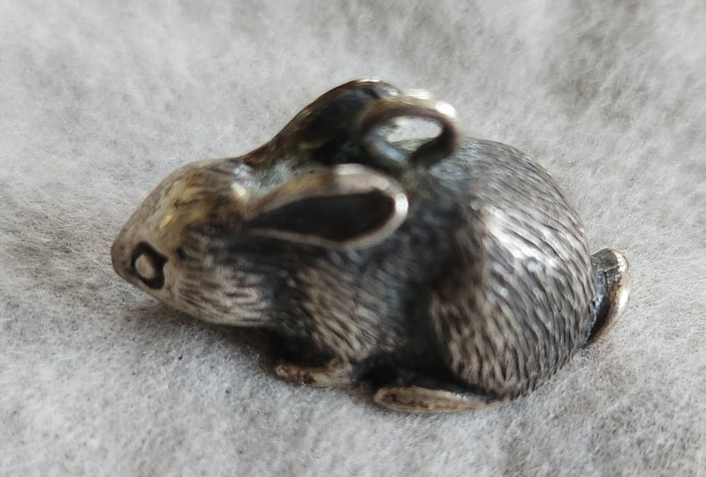 KIRK & SON Solid Cast Sterling Silver Miniature "Hare Raiser" Bunny with Bale