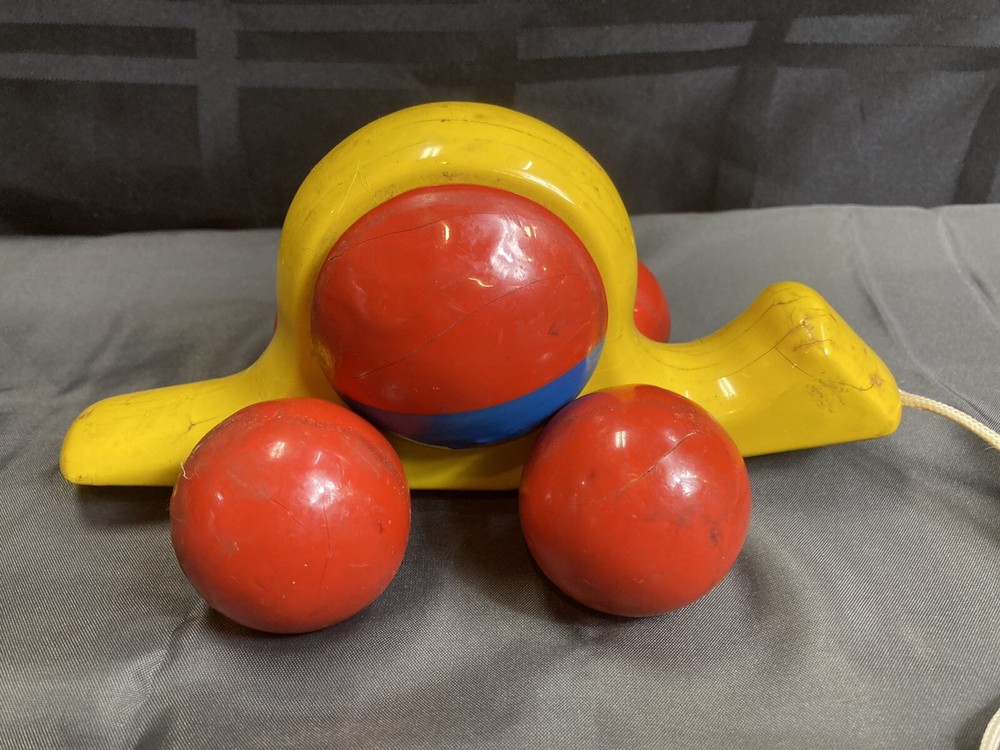 Vintage Wood Snail Pull Toy Primitive Pull Along Toy