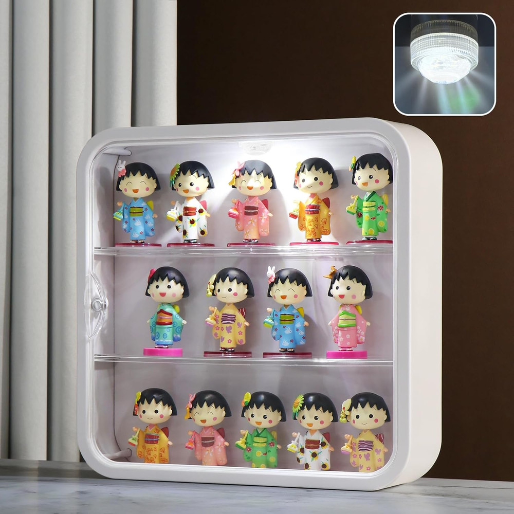 Clear Display Case for Figure with Led Light,3-Layer Wall-Mounted Storage Box wi