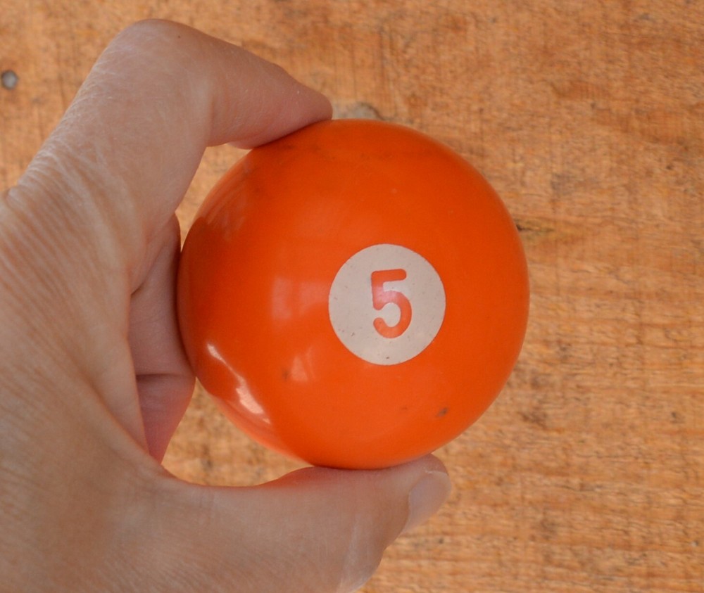 Vintage Pool Ball No. 5 Solid Orange Replacement Re-purpose
