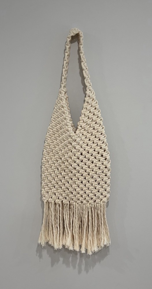 Handcrafted Macrame Shoulder Bag Boho Cream Color with Fringe