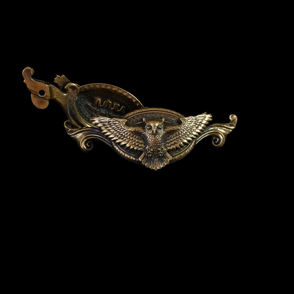 “Flying owl” vintage solid brass cabinet handle – dresser drawer pull, handmade