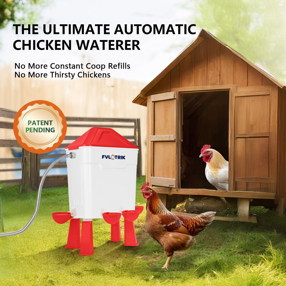 3 Gallon Automatic Chicken Waterer for Hands-Free Hydration, Float-Controlled...