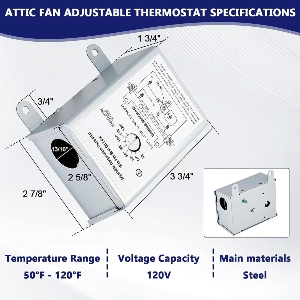 58034 Adjustable Thermostat Replacement Temperature Control Switch for Attic Fan