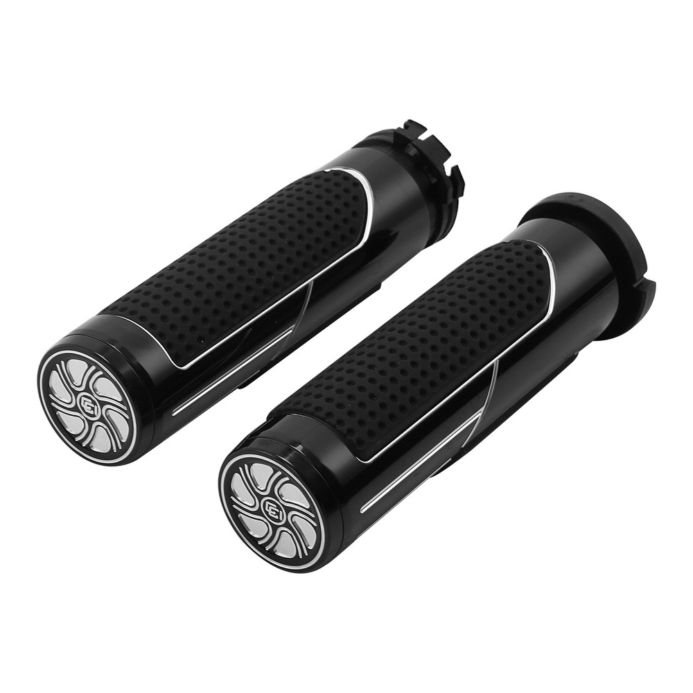 Vivid Black Rubber Handlebar Grips Fit For Harley Cable Style Application 1973+
