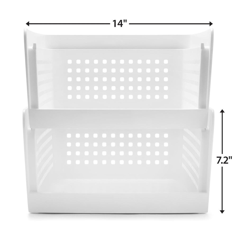 Open-Front White Plastic Stackable Closet Storage Organizer Bin W/ Breathable