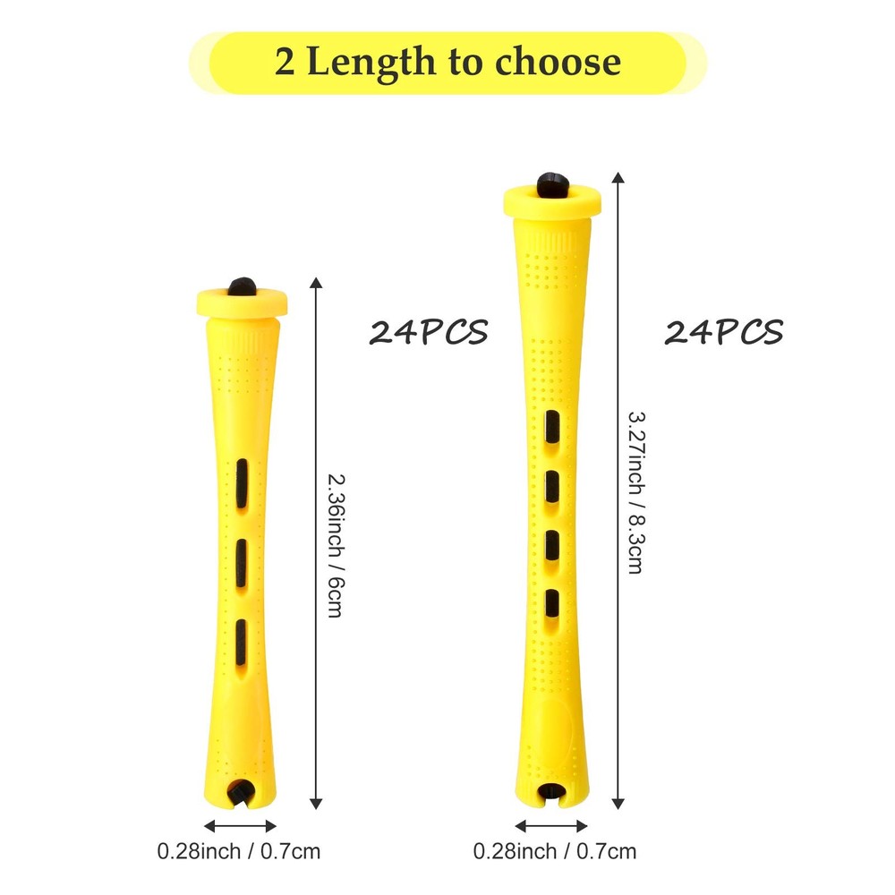 Cold Wave Perm Rods - 48 Plastic Hair Rollers in 2 Sizes, Yellow