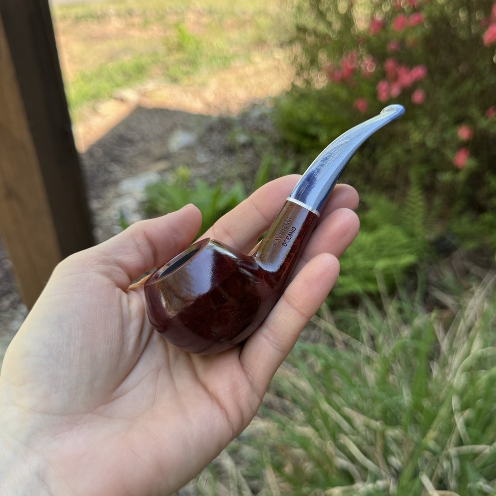 Savinelli Oceano Smooth Bent Rhodesian (673 KS) 6mm Filter Pipe - New