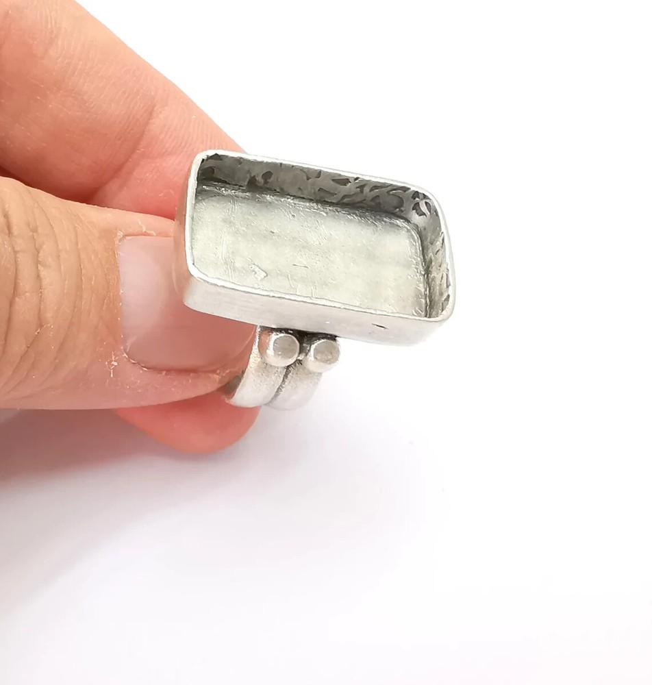 Rectangle Ring Setting Resin Blank Cabochon Mounting Adjustable Dried Flower