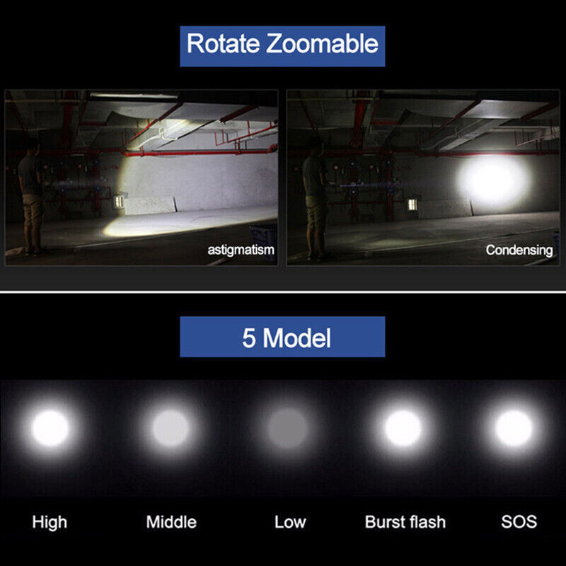 Super Bright LED Tactical Flashlight Torch Rechargeable Work Light Waterproof