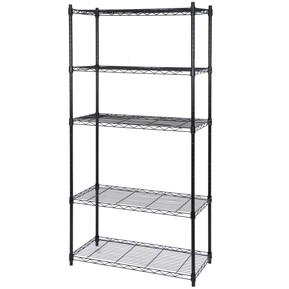 5 Layer Unit Wire Rack Storage Shelf Black Holder Kitchen Display Office Black