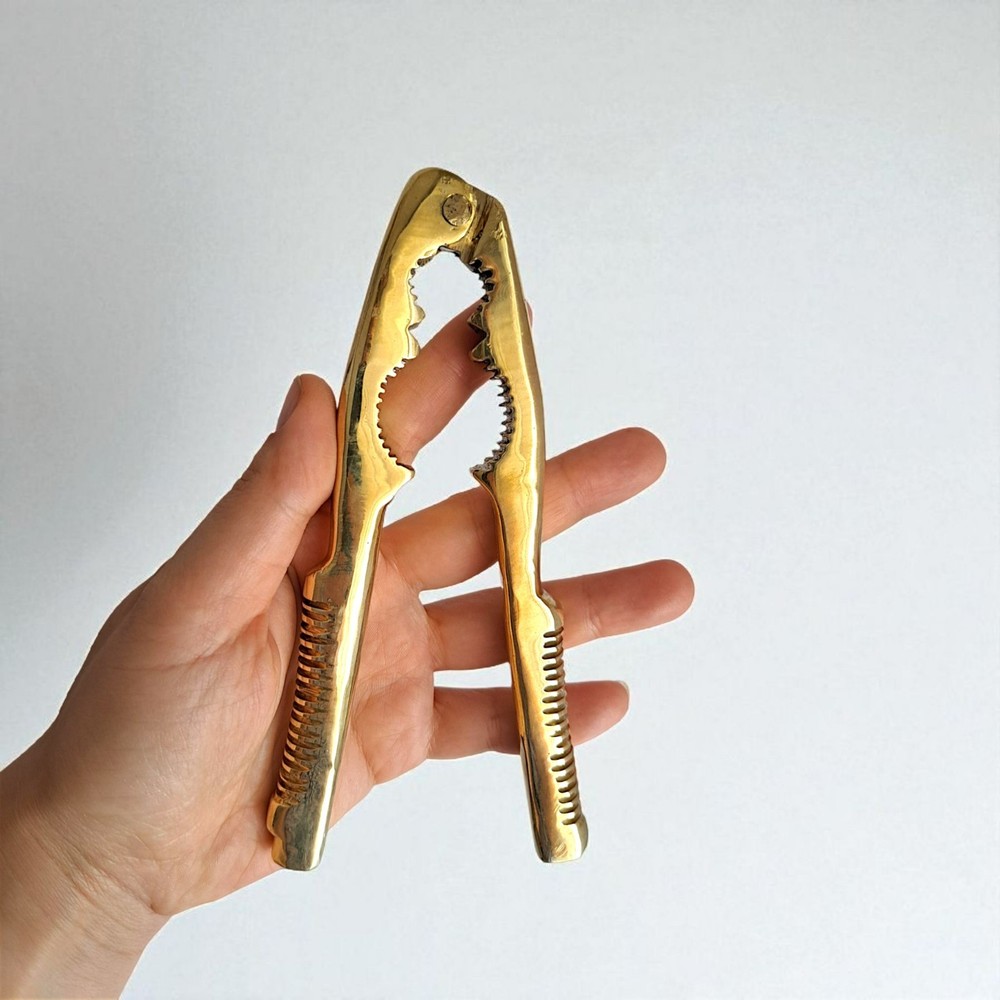 Vintage Solid Brass Nutcracker 16cm Gold Kitchen Tool Collectible Gift