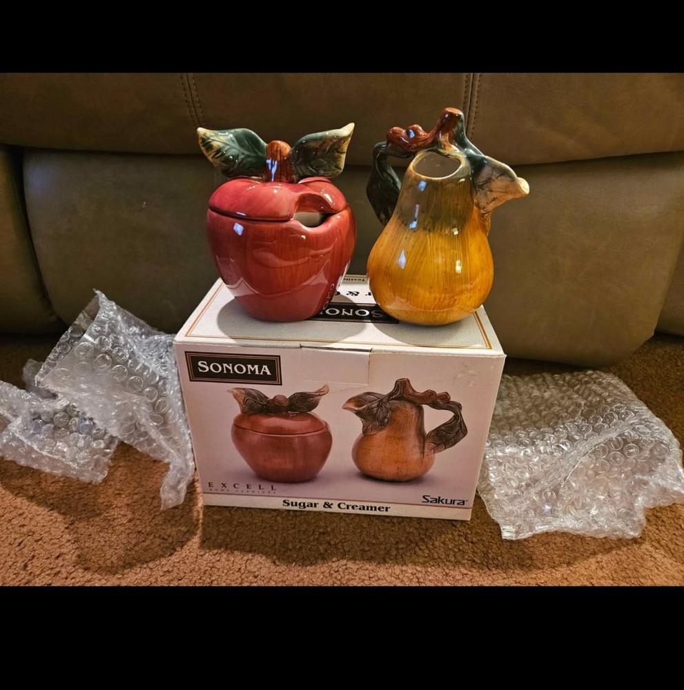 Sonoma Sakura Excell Ceramic Creamer & Sugar Set Fruit Design