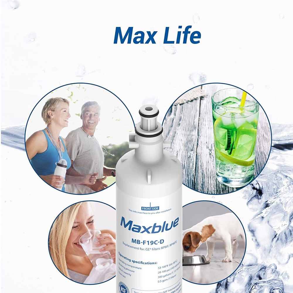 Maxblue Refrigerator Water Filter, Replacement for GE® RPWFE(with CHIP) 1-6 Pack