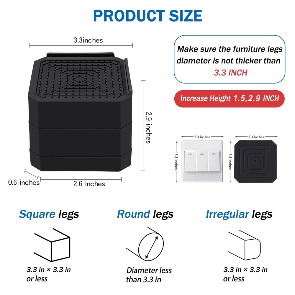 Heavy Duty Bed Furniture Risers Adjustable Rectangular Support Blocks for Bed...