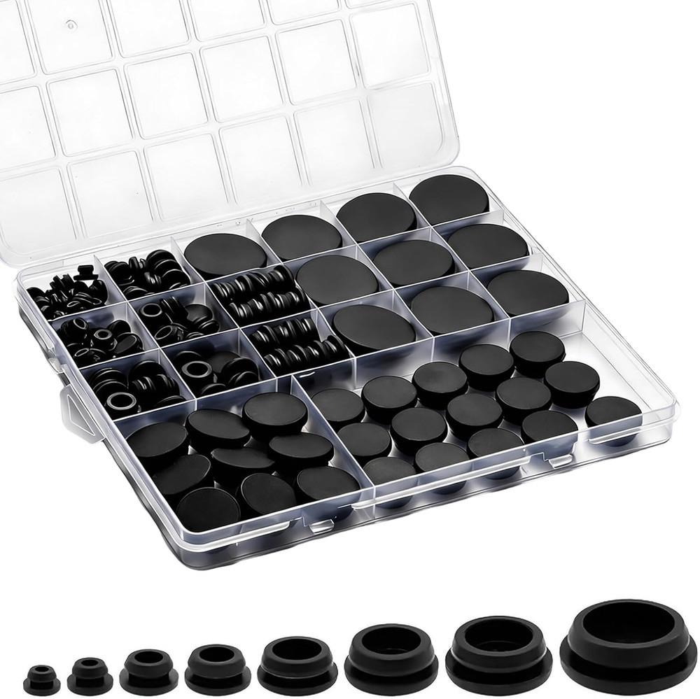 125-Piece Durable Silicone Rubber Hole Plug Kit for Various Sizes