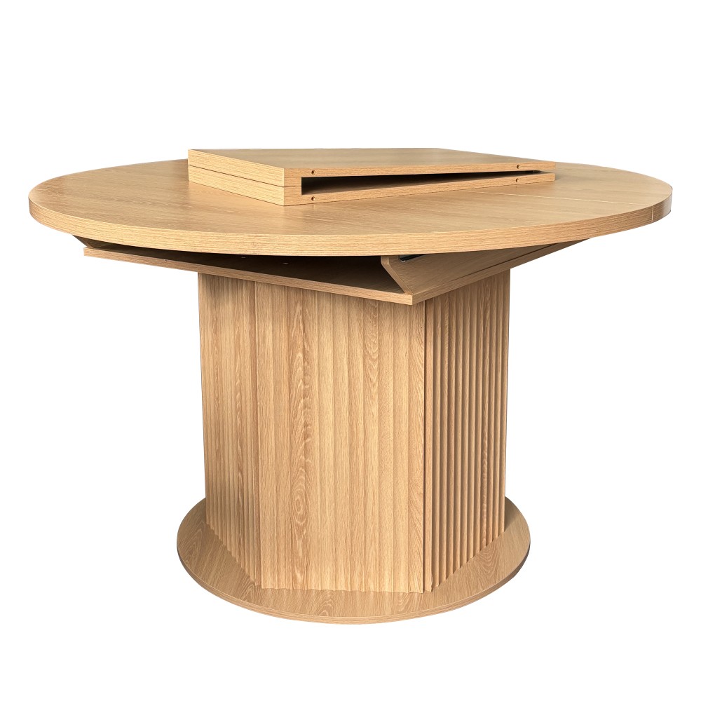 Round Extendable Dining Table for 6 MDF Wooden Kitchen Table with Hexagonal