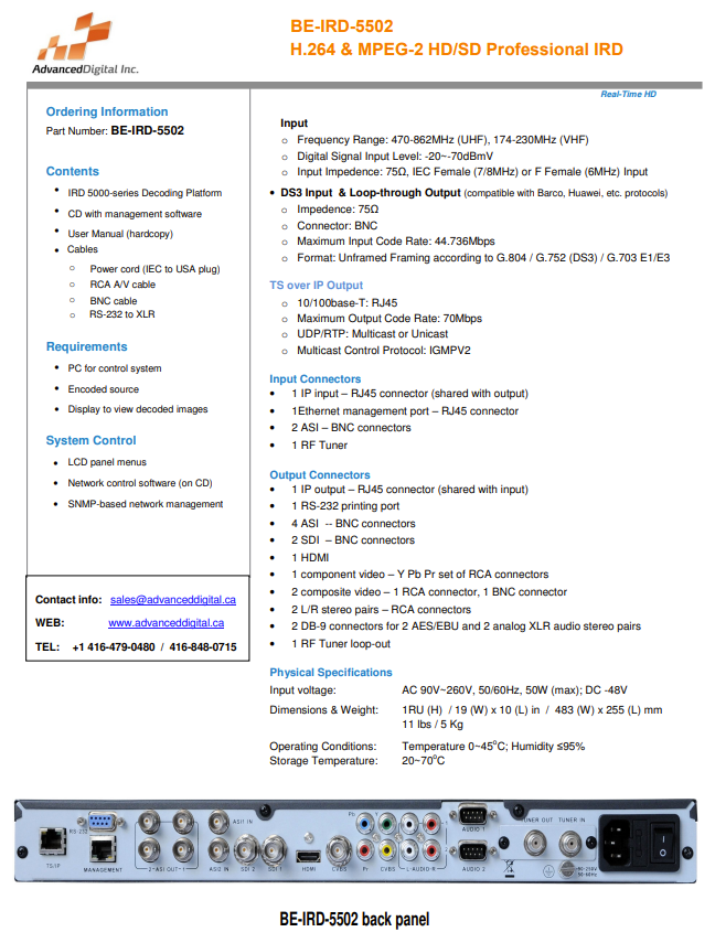 Telairity BE-IRD-5502P Satellite Integrated Receiver Decoder, Broadcast Quality!