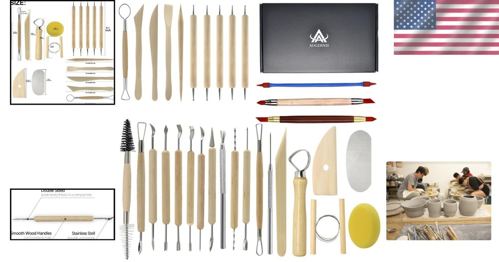 Professional Quality Clay Carving Tools Set - 32 Double-Sided Sculpting Tools