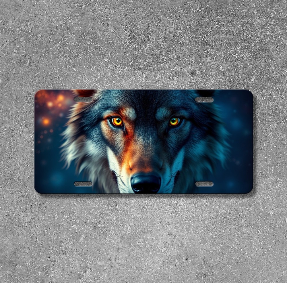 Unique Wolf License Plate Optional Text Auto Tag Holiday Gift