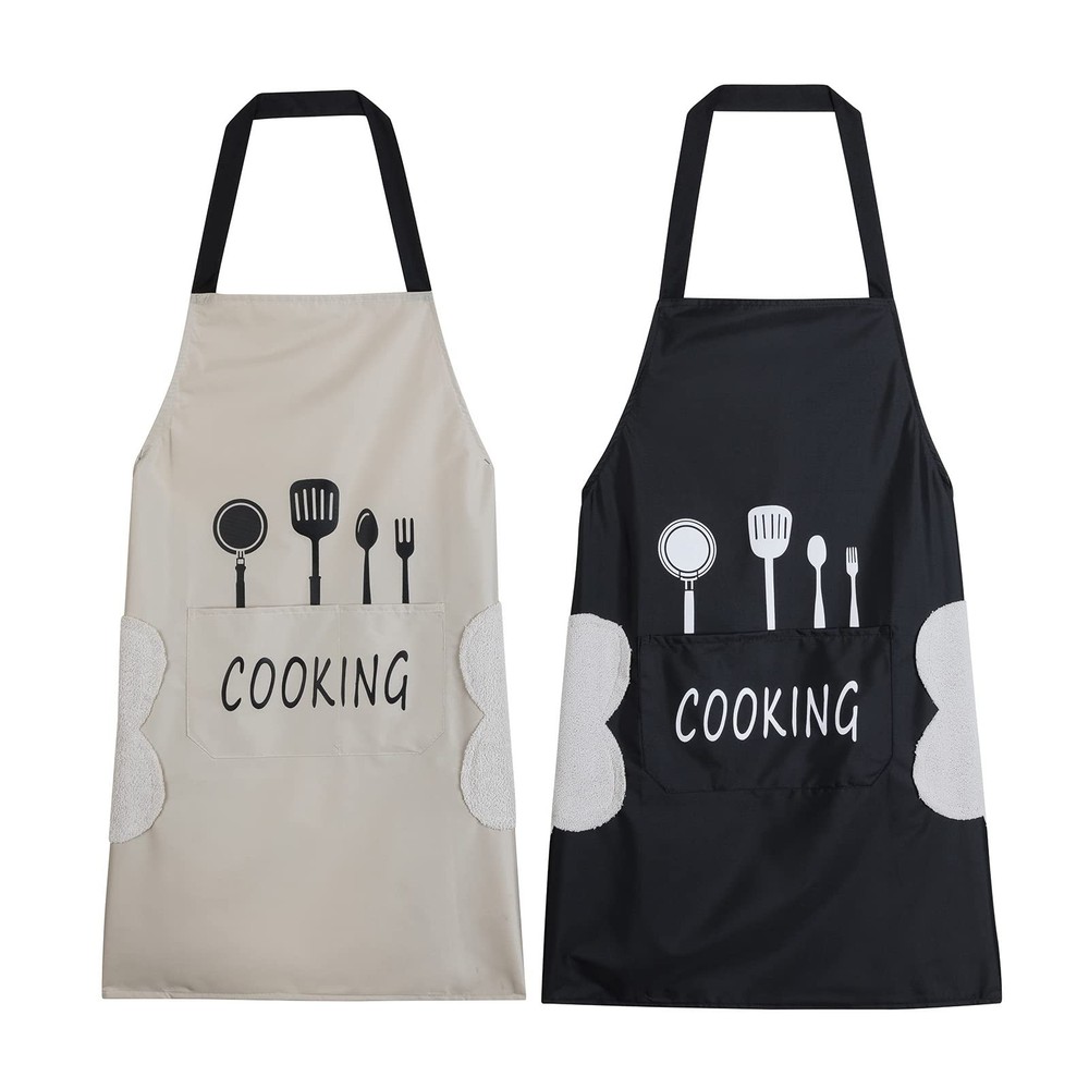 Apron for with Pockets & Hand Wipe, Water-drop Resistant Kitchen Cooking Dish...