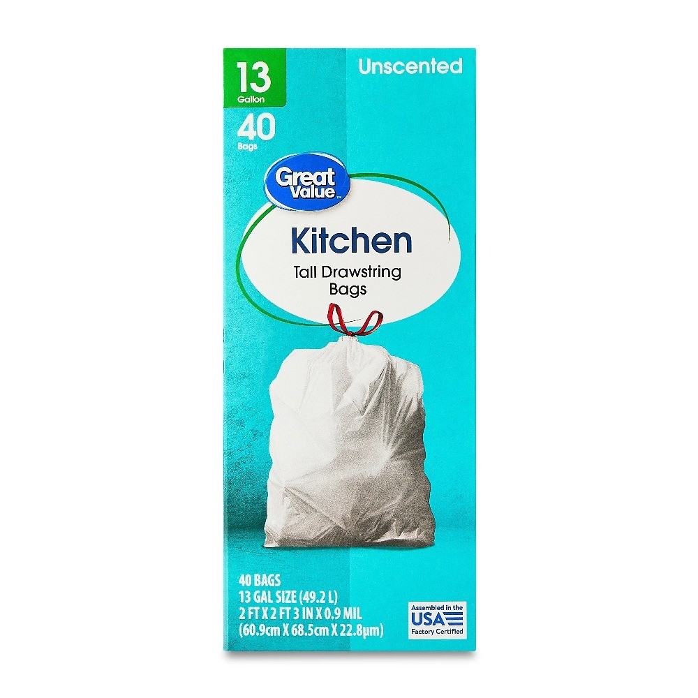 13 Gallon Drawstring Tall Kitchen Trash Bags Unscented 40 Count