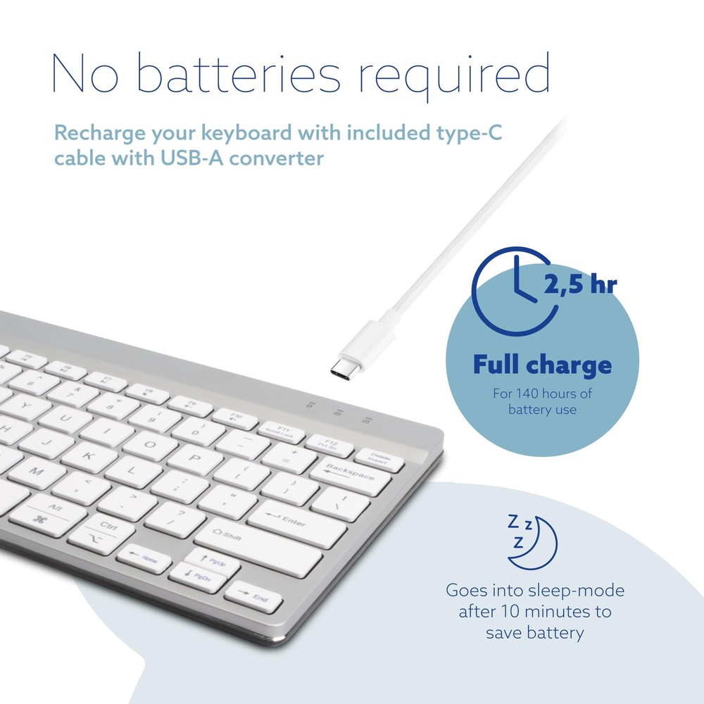 R-GO COMPACT BREAK KEYBOARD, QWERTY (US), BLUETOOTH, WHITE