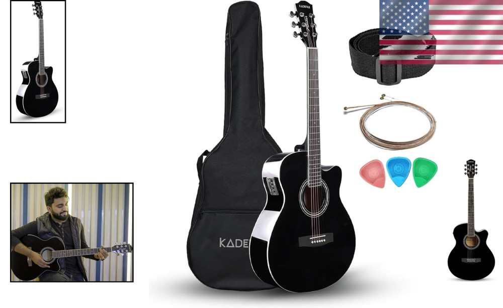 Frontier Series Black EQ Acoustic Electric Guitar Bundle
