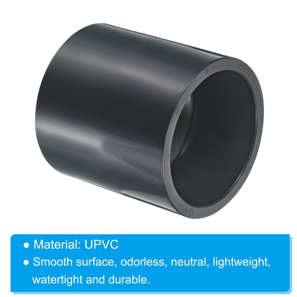 UPVC Pipe Fitting 63.5mm Socket, 1 Pack Straight Coupling, Dark Grey