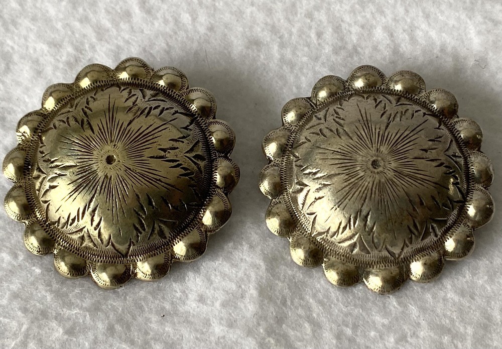 Pair STUNNING Large 1-7/8" Hand Engraved Silver Loopback Bridle Rosettes Conchos