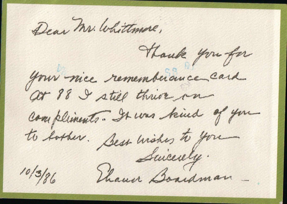 Autographed Written & Signed card from Silent Screen Star Eleanor Boardman