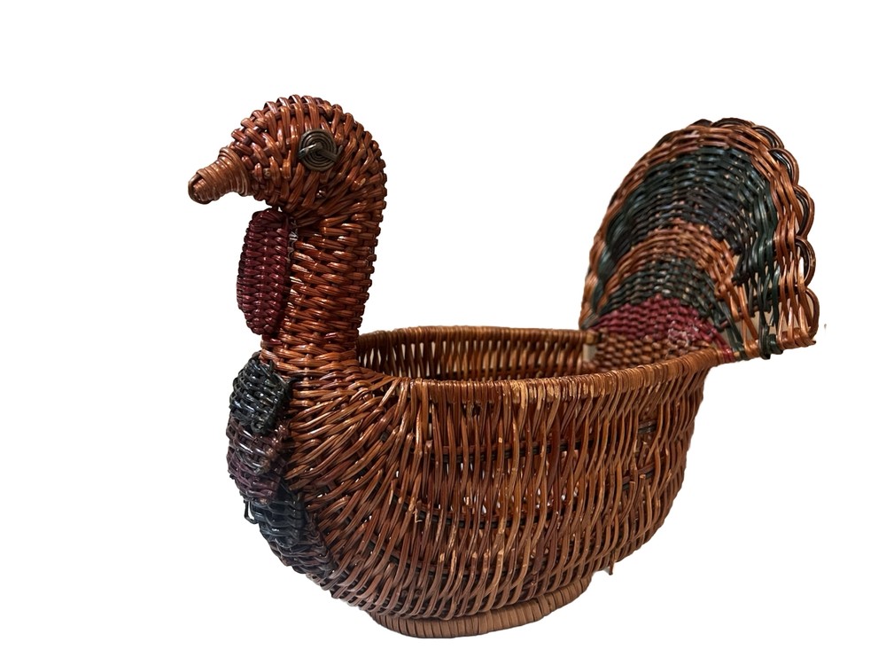 Vintage Wicker Basket Turkey Shape 10”