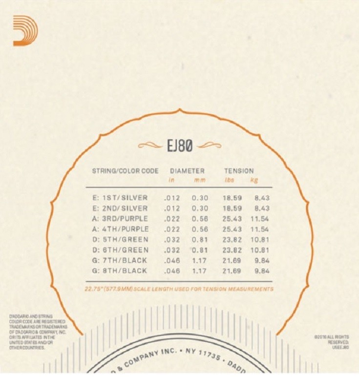 D'Addario EJ80 Phosphor Bronze Octave Mandolin Strings Medium 12-46 J80