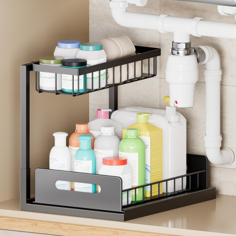 Under the Sink Organizer, 2-Tier Pull Out Cabinet Organizer, Metal Slide Out ...